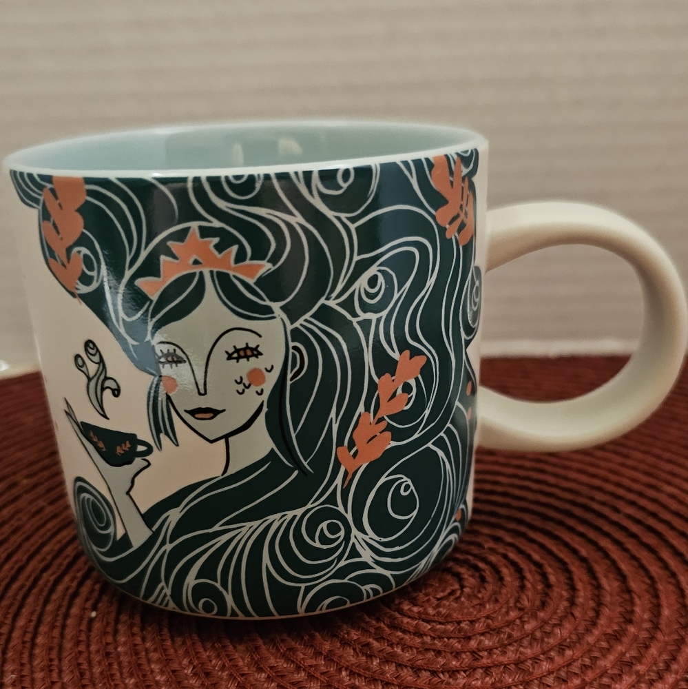 Starbucks Ceramic Mug with Mermaid Design Green & Corral